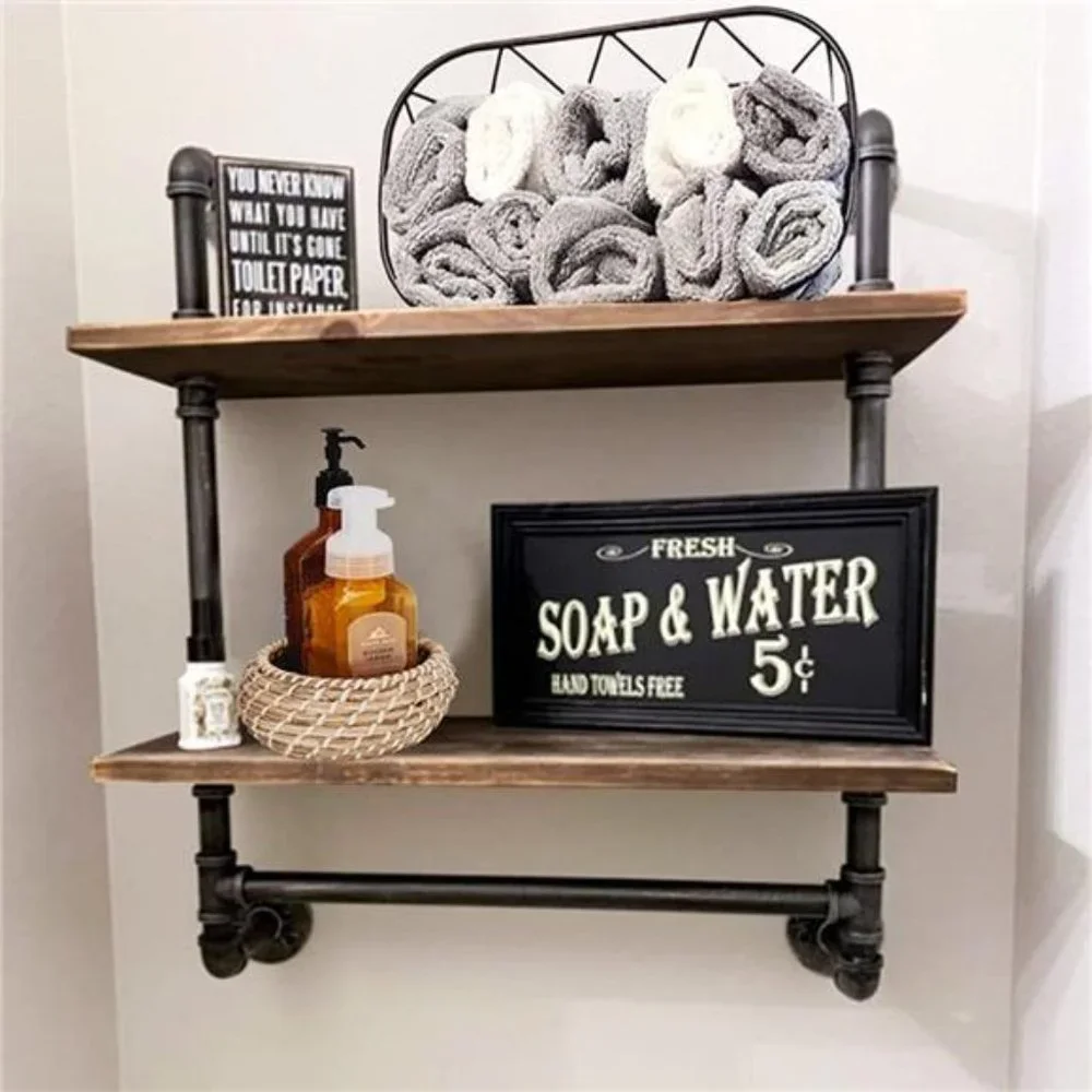 Rustic Bathroom Wall Shelves Industrial Pipe Wall Shelf for Bathroom,2-Tiers